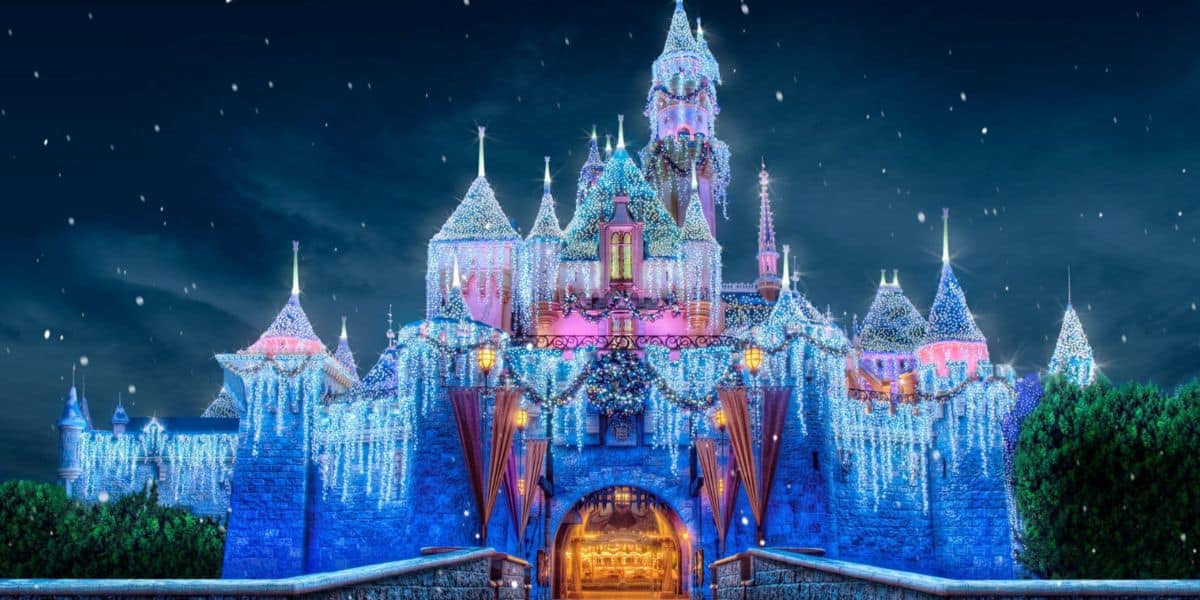 Sleeping Beauty Castle at Disneyland sparkles with festive lights for holiday season