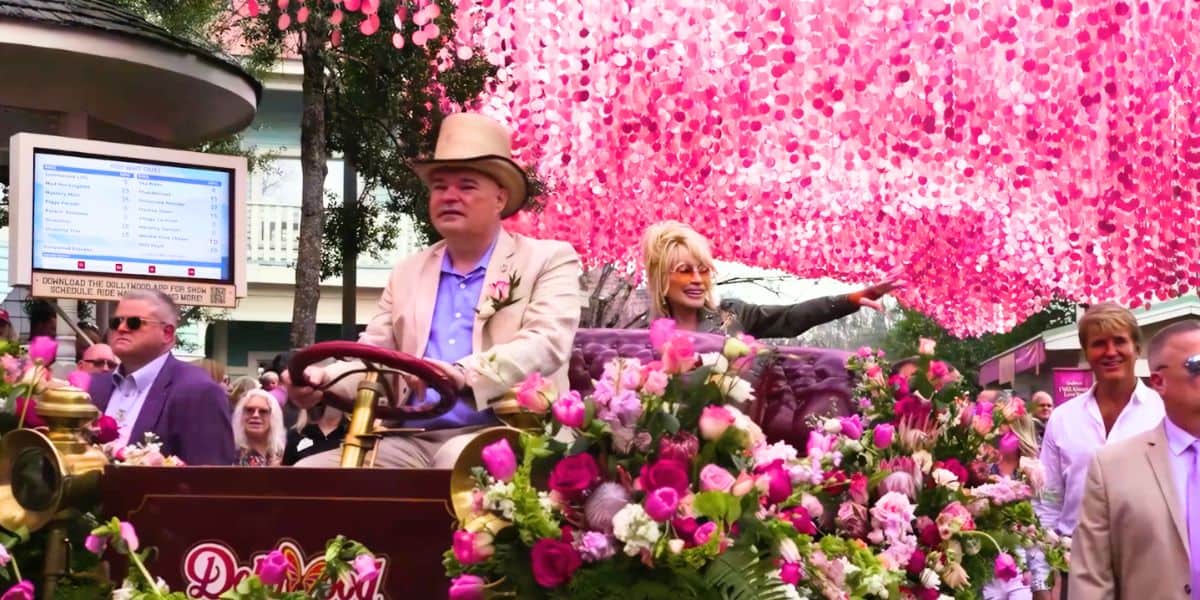 Dolly Parton in parade at Dollywood theme park