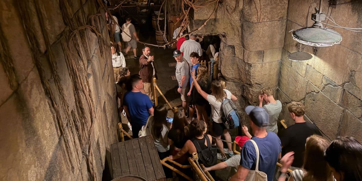 Guests queue for Indiana Jones Adventure at Disneyland