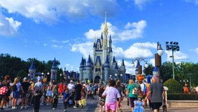 Disney World guests around Cinderella Castle at Magic Kingdom