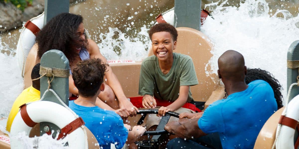 Family laughing on Smoky Mountain River Rampage