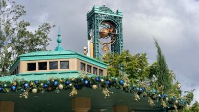 Holiday decorations on the roof of the EPCOT Celestial Observatory.