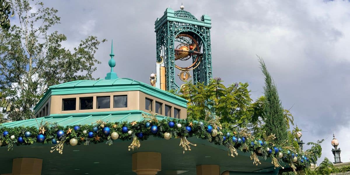 Holiday decorations on the roof of the EPCOT Celestial Observatory.