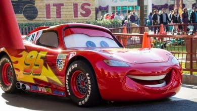 Lightning McQueen parked in Cars Land at Disneyland Resort.