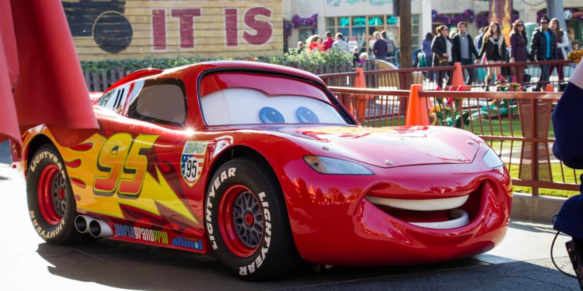 Lightning McQueen parked in Cars Land at Disneyland Resort.