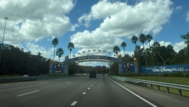 The Walt Disney World entrance archway over the highway.