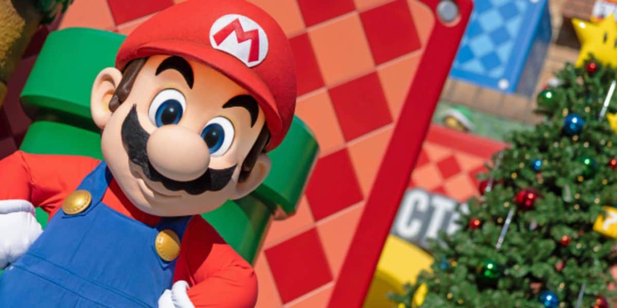 Mario at Super Nintendo World during holidays