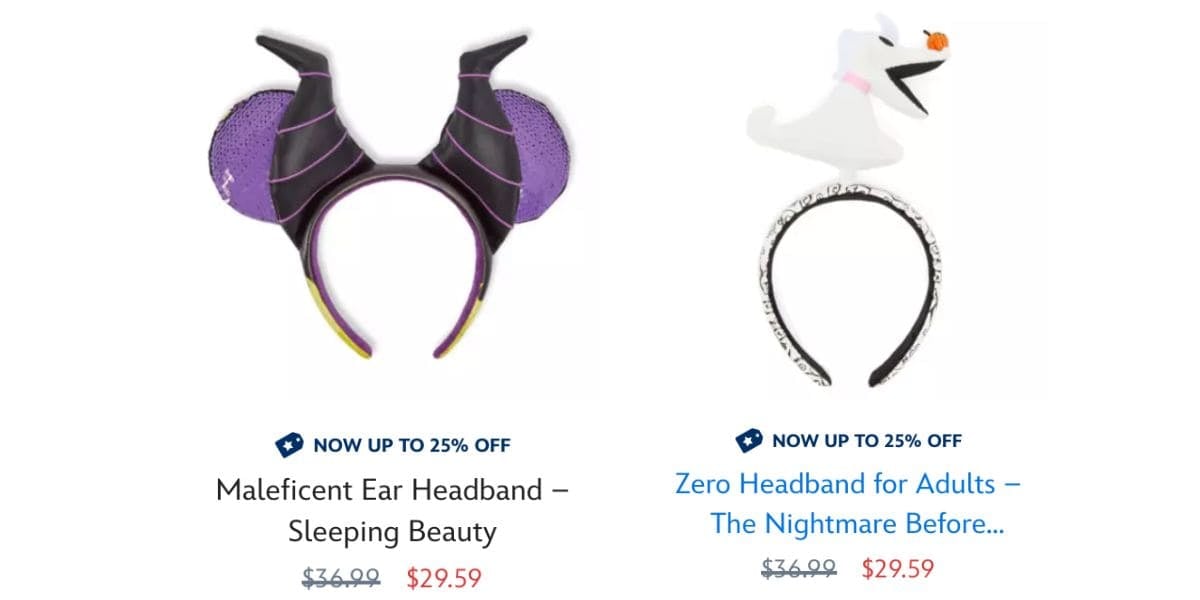 Maleficent and Zero Disney Parks ear headbands on sale for $29.59